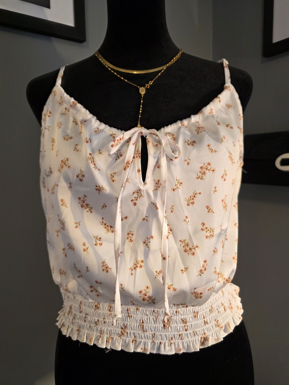 NWT Ambiance Satin Floral Smocked Cami Size L | Coquette Cottagecore